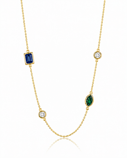 14k Yellow Gold Custom Birthstone & Diamond Bezel Necklace 2.00ctw