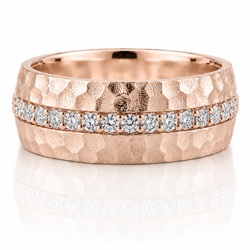 14k Rose Gold Hammer Texture Diamond Mens Band 8mm