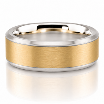 14k Yellow & White Gold Two Tone Beveled Edge Brushed Satin Finish Mens Band