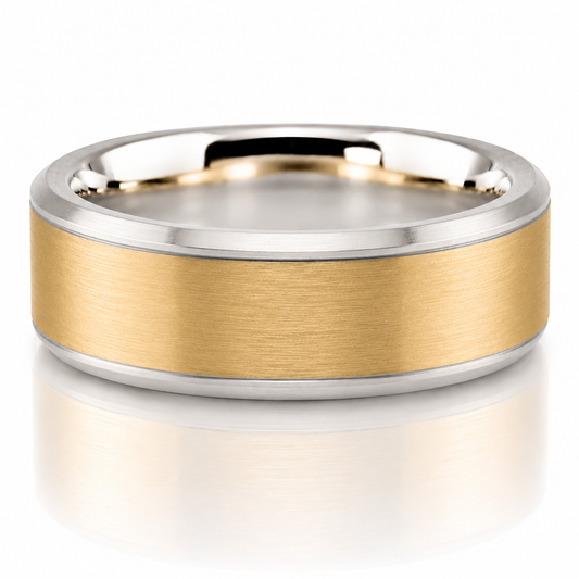 14k Yellow Gold Beveled Edge Mens Band 8mm