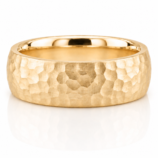 14k Yellow Gold Hammer Texture Mens Band