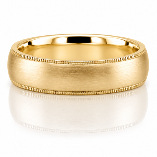 14k Yellow Gold Brushed Finish Milgrain Detail Mens Band