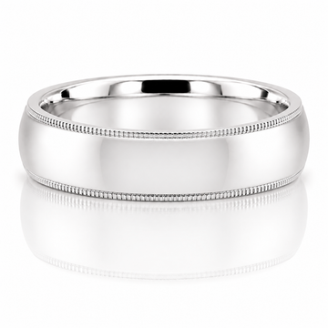 14k White Gold High Polish Finish Milgrain Detail Mens Band