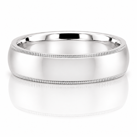 14k White Gold High Polish Finish Milgrain Detail Mens Band