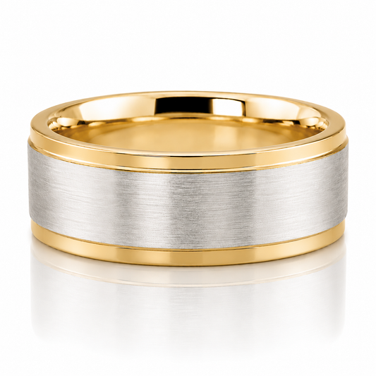 14k Two Tone Brushed Satin Finish Mens Band