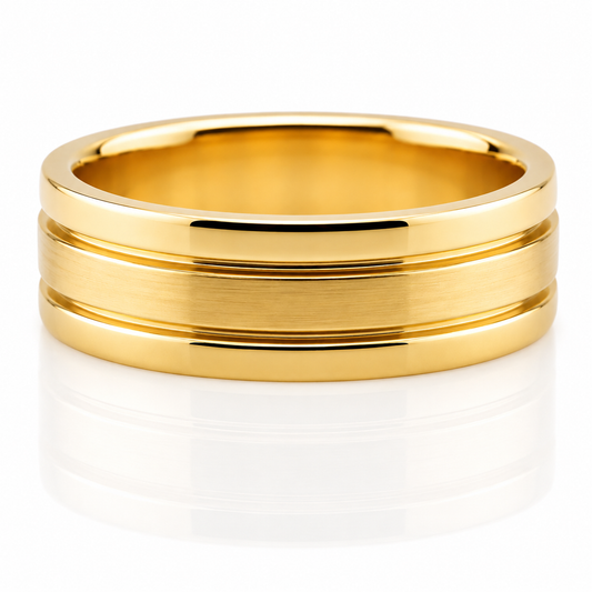 14k Yellow Gold Double Indent Mens Band