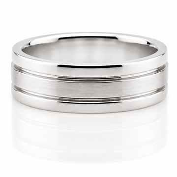 14k White Gold Double Indent Mens Band