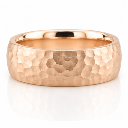 14k Rose Gold Hammer Texture Mens Band