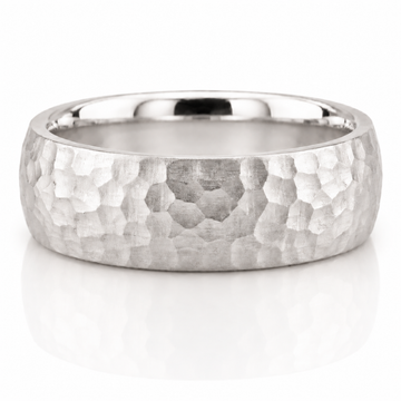 14k White Gold Hammer Texture Mens Band