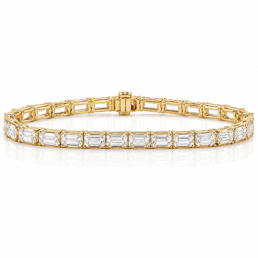 14k Yellow Gold Lab Grown Emerald Diamond Tennis Bracelet 15.00ctw