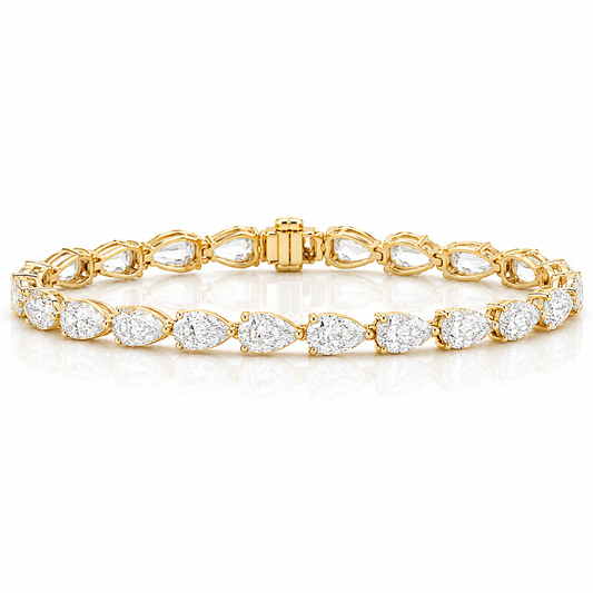 14k Yellow Gold Lab Grown Pear Diamond Tennis Bracelet 10.00ctw