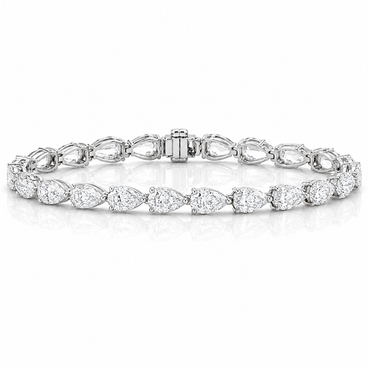 14k White Gold Lab Grown Pear Diamond Tennis Bracelet 10.00ctw