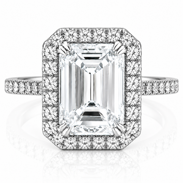 14k White Gold 4.00ct Lab Grown Emerald Diamond Halo Engagement Ring