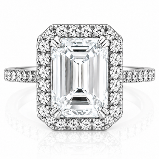 14k White Gold 4.00ct Lab Grown Emerald Diamond Halo Engagement Ring
