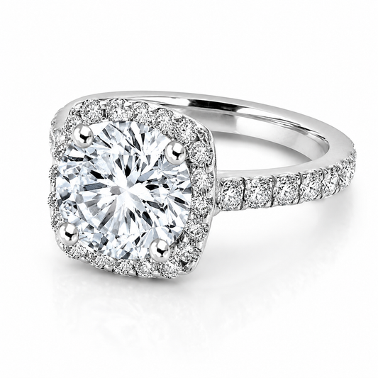 14k White Gold 2.00ct Lab Grown Round Diamond Halo Engagement Ring