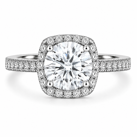 14k White Gold 2.00ct Lab Grown Round Diamond Halo Engagement Ring