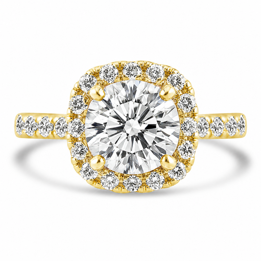 14k Yellow Gold 1.80ct Lab Grown Round Diamond Halo Engagement Ring