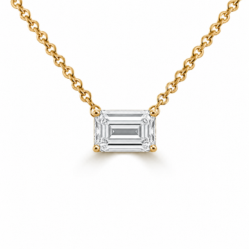 14k Yellow Gold 1.50ct Lab Grown Emerald Diamond Solitaire Necklace