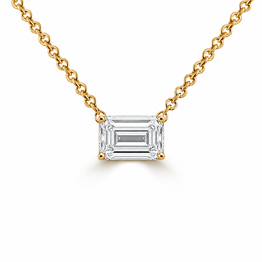 14k Yellow Gold 1.00ct Lab Grown Emerald Diamond Solitaire Necklace