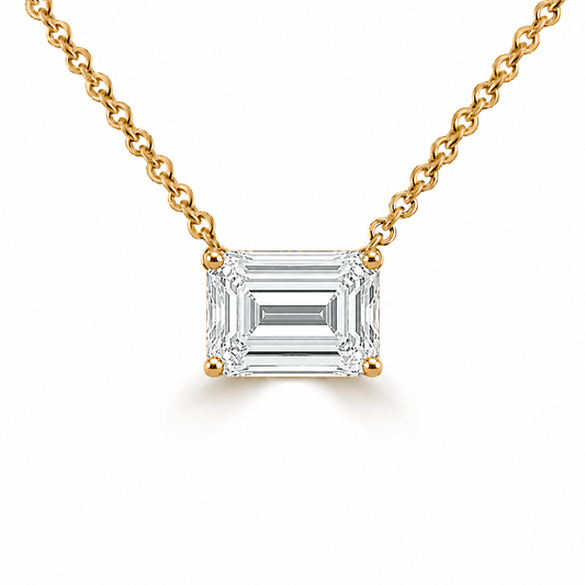 14k Yellow Gold 2.50ct Lab Grown Emerald Diamond Solitaire Necklace