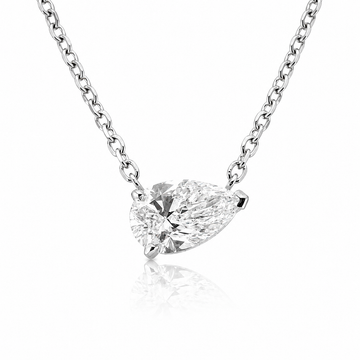 14k White Gold 1.50ct Lab Grown Pear Diamond Asymmetric Solitaire Necklace