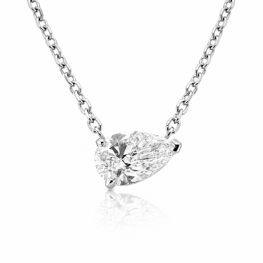 14k White Gold 1.50ct Lab Grown Pear Diamond Asymmetric Solitaire Necklace