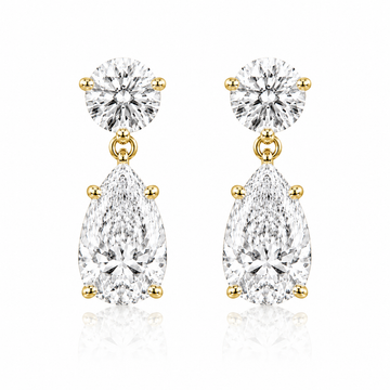 14k Yellow Gold Lab Grown Round & Pear Multi Shape Diamond Earrings 5.00ctw