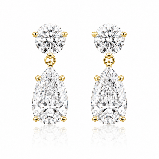 14k Yellow Gold Lab Grown Round & Pear Multi Shape Diamond Earrings 5.00ctw