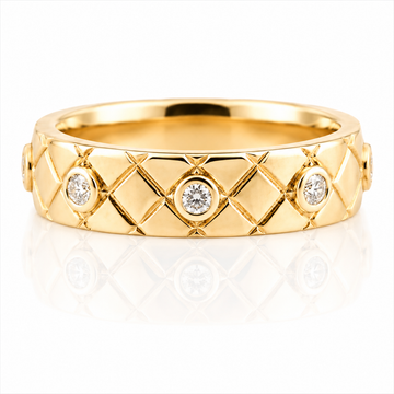18k Yellow Gold Diamond Pattern Design Bezel Mens Band