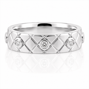 18k White Gold Diamond Pattern Design Bezel Mens Band