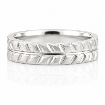 14k White Gold Chevron Mens Band