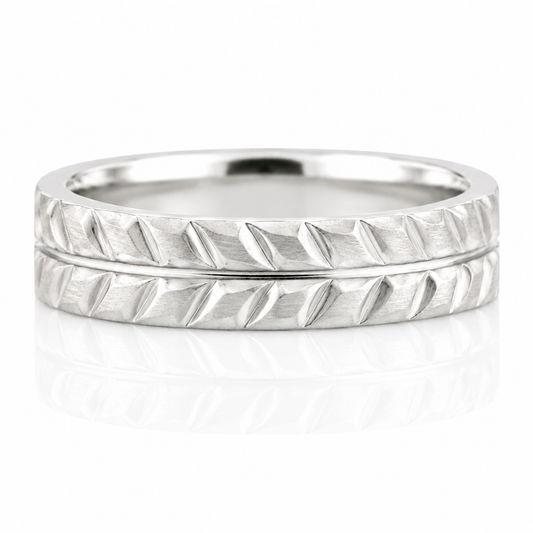 14k White Gold Chevron Mens Band