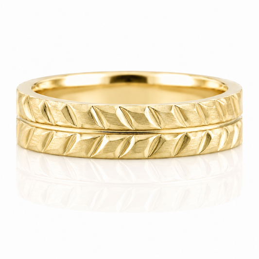 14k Yellow Gold Chevron Mens Band