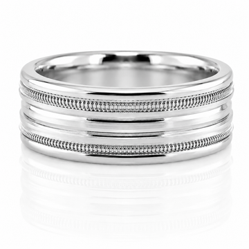 14k White Gold Double Milgrain Detail Mens Band