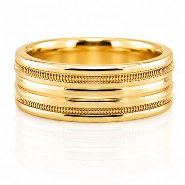 14k Yellow Gold Double Milgrain Detail Mens Band