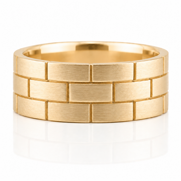 14k Yellow Gold Carved Brick Mens Band