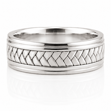 14k White Gold Braided Mens Band