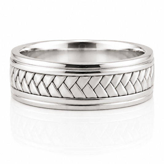 14k White Gold Braided Mens Band