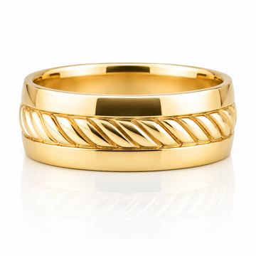 14k Yellow Gold Braid Detail Mens Band