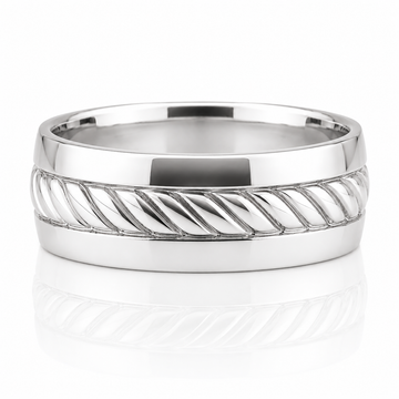 14k White Gold Braid Detail Mens Band