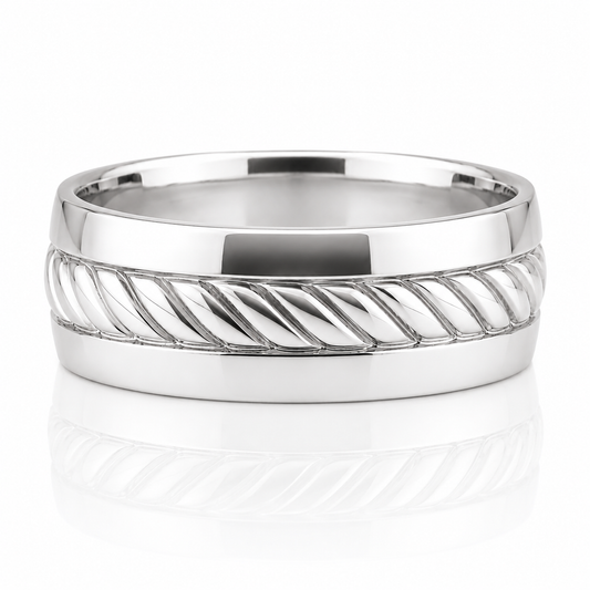 14k White Gold Braid Detail Mens Band