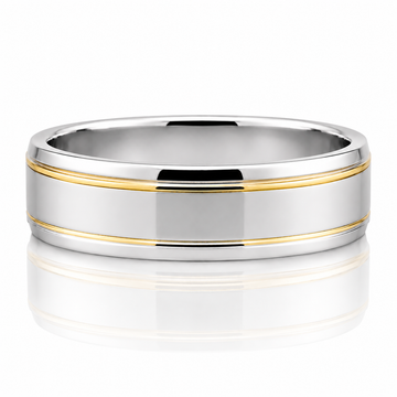 14k Two Tone Beveled Edge High Polish Finish Mens Band