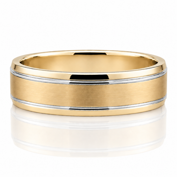 14k Two Tone Beveled Edge Brushed Satin Finish Mens Band