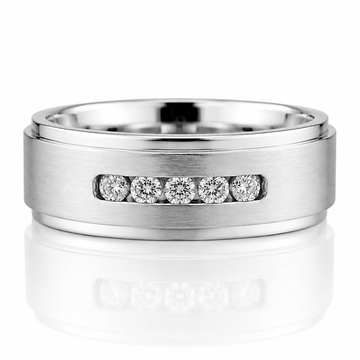 14k White Gold Brushed Finish Diamond Mens Band