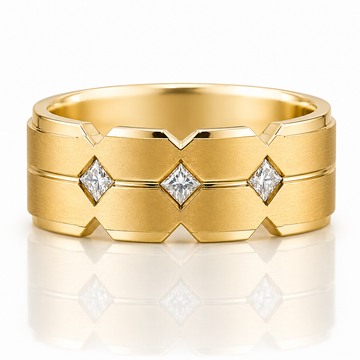 14k Yellow Gold Brushed Geometric Architectural Design Diamond Mens Band