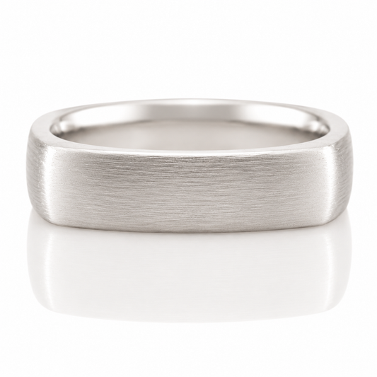 14k White Gold Brushed Satin Finish European Shank Mens Band