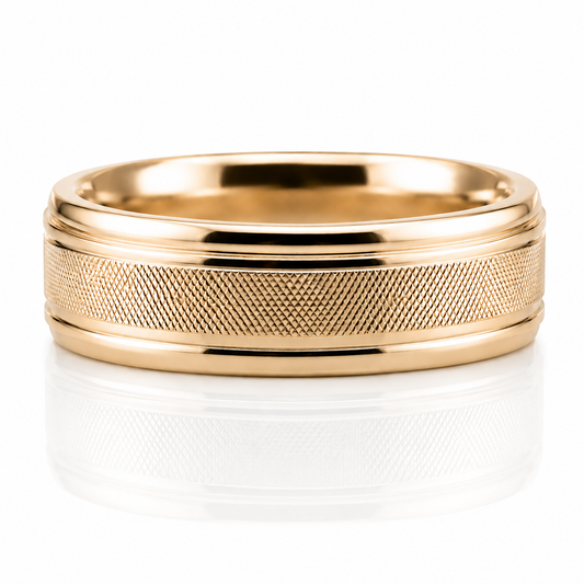 14k Yellow Gold Textured High Polish Finish Mens Band