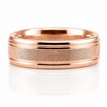 14k Rose Gold Textured High Polish Finish Mens Band