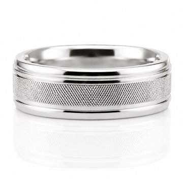 14k White Gold Textured High Polish Finish Mens Band