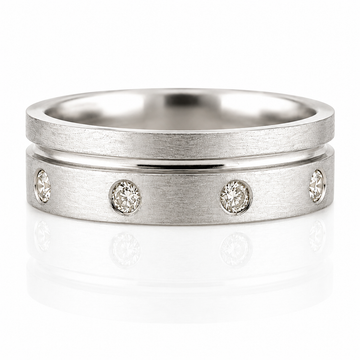14k White Gold Brushed Finish Diamond Mens Band